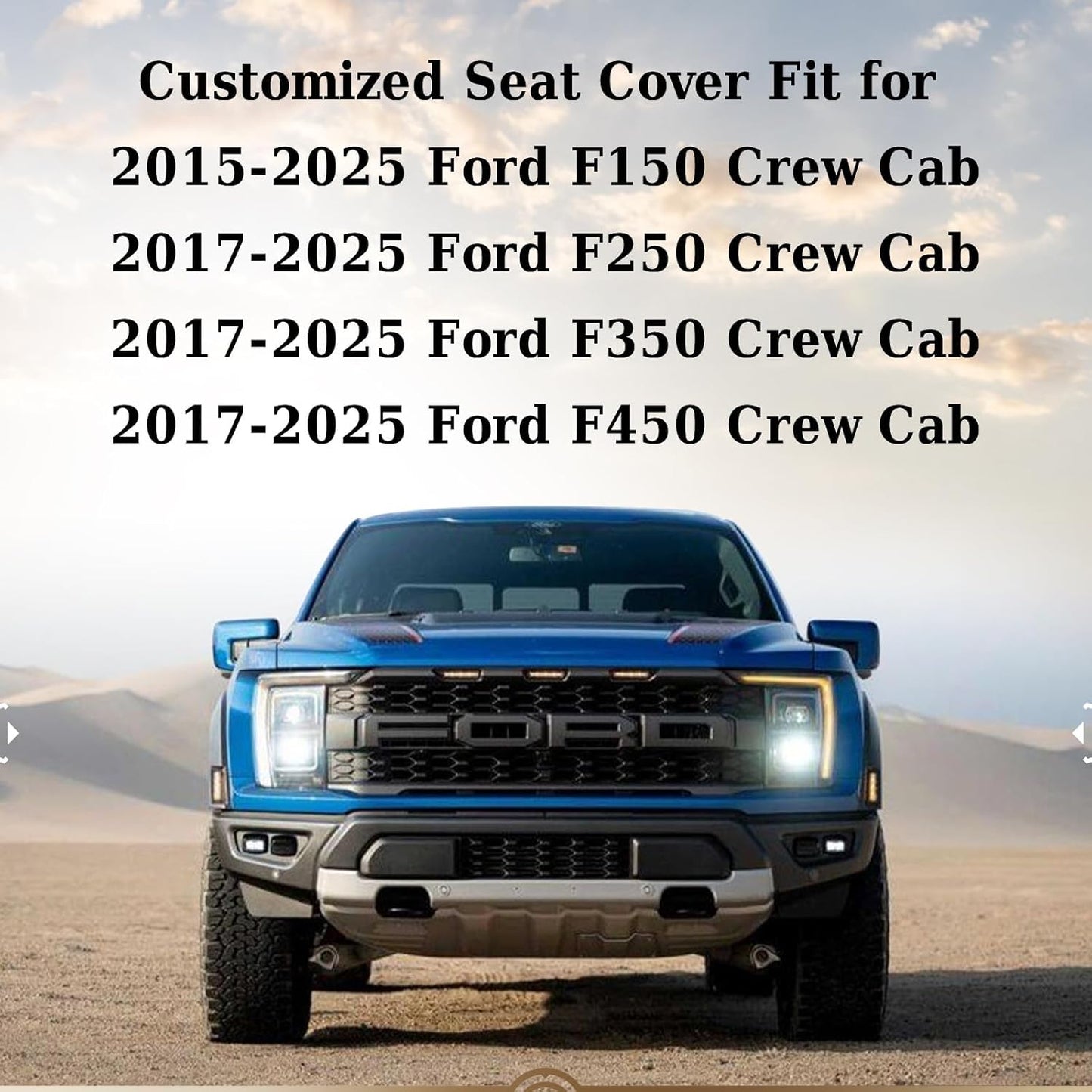 Coverado Rear Car Seat Covers, Waterproof Canvas Seat Protector for Car Seat Cushions for Kids & Dogs, Seat Covers Compatible with 2015-2025 Ford F150 & 2017-2025 Ford F250 F350 F450(Black, 2PCS)