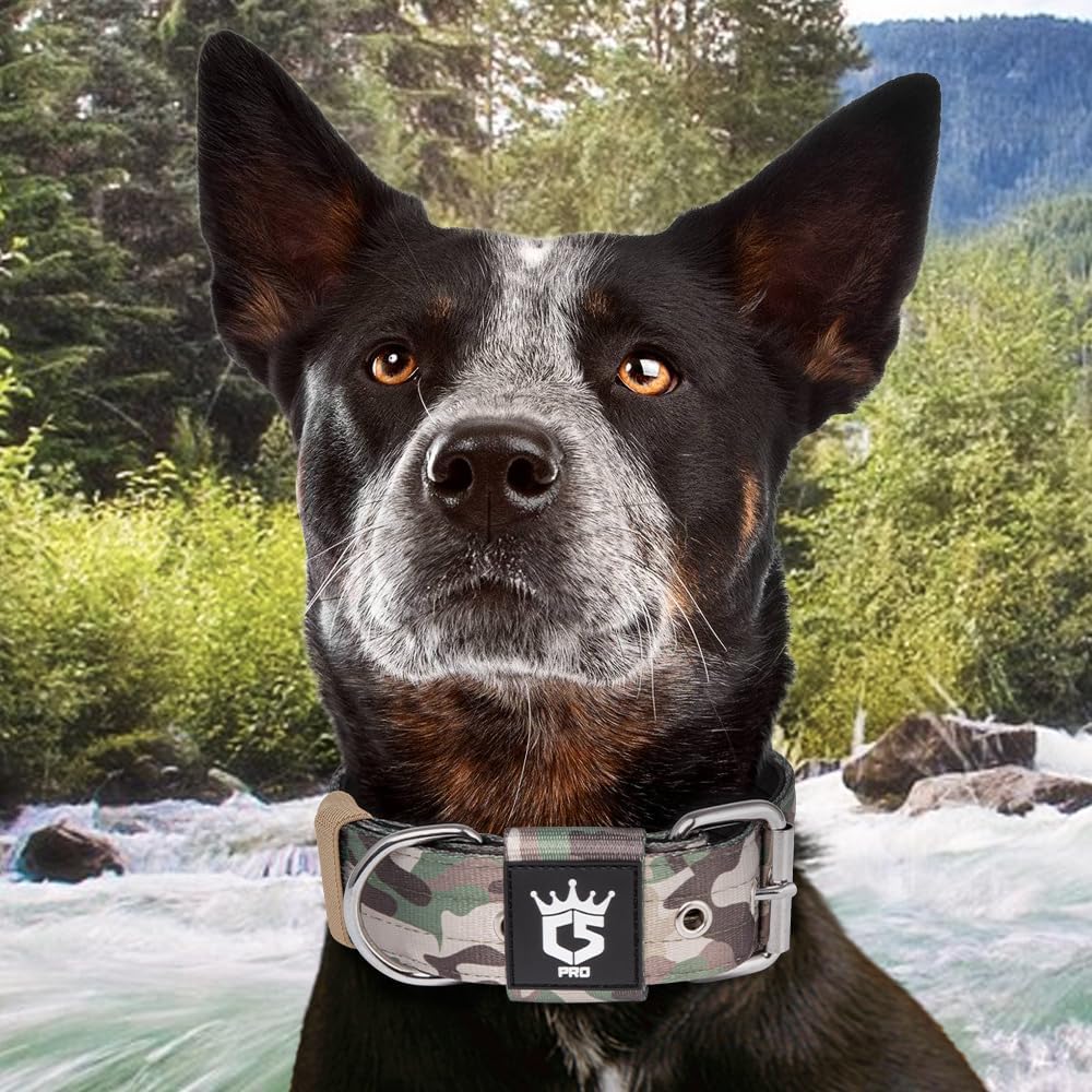 TSPRO Tactical Dog Collar 1.5 Inch Wide Thick Dog Collars with Heavy Duty Metal Buckle, Durable, Strong, Adjustable for Medium to Large Dogs (Military Green L)