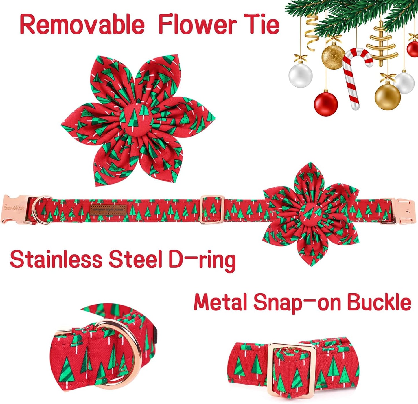 Unique style paws Christmas Dog Collar with Flower Best Winter for Small Medium Large Dogs -Christmas Tree-XL