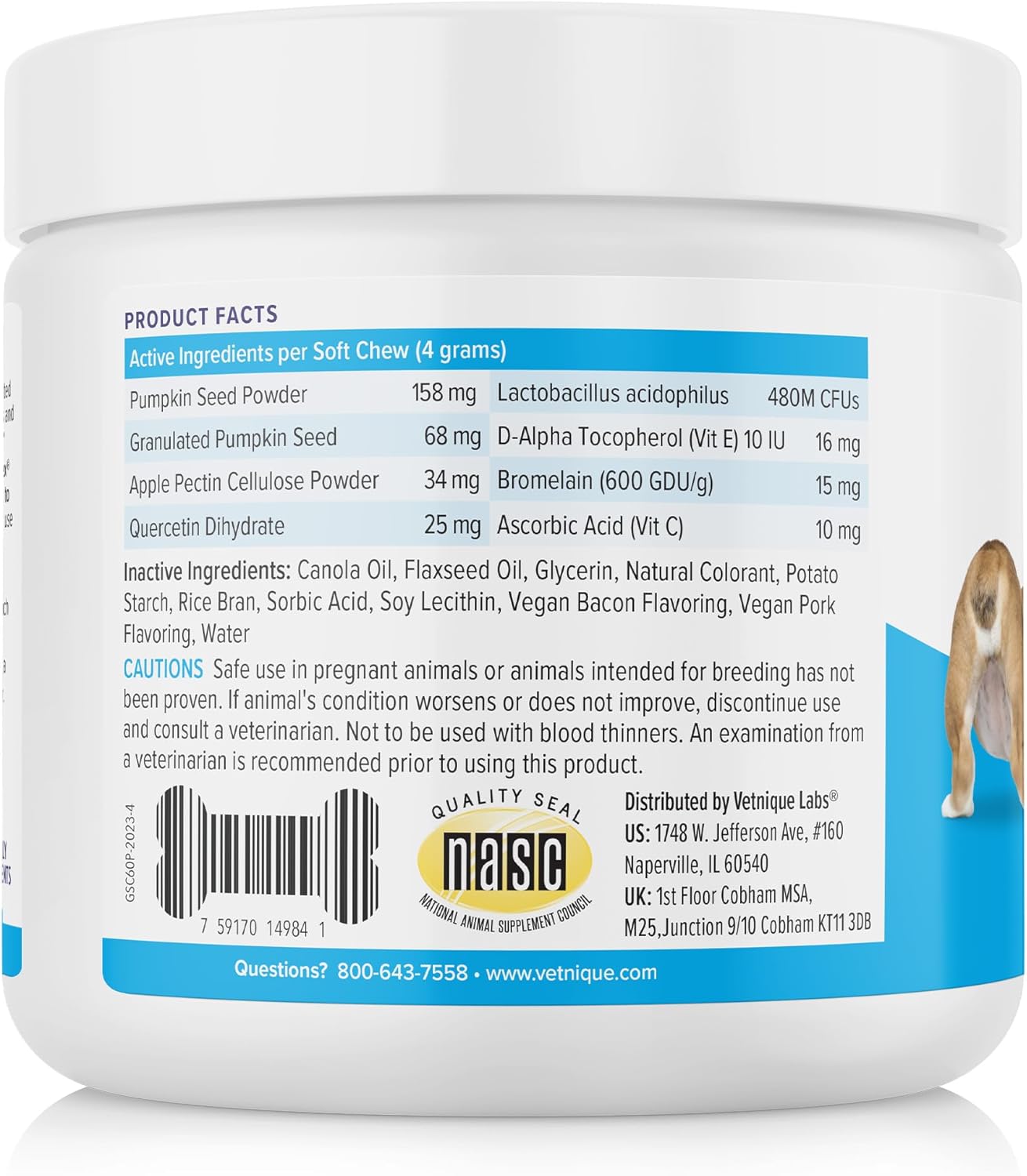 Vetnique Labs Glandex Anal Gland Soft Chew Treats with Pumpkin for Dogs Digestive Enzymes, Probiotics Fiber Supplement for Dogs Boot The Scoot (Bacon Flavor Chews, 60 Count)