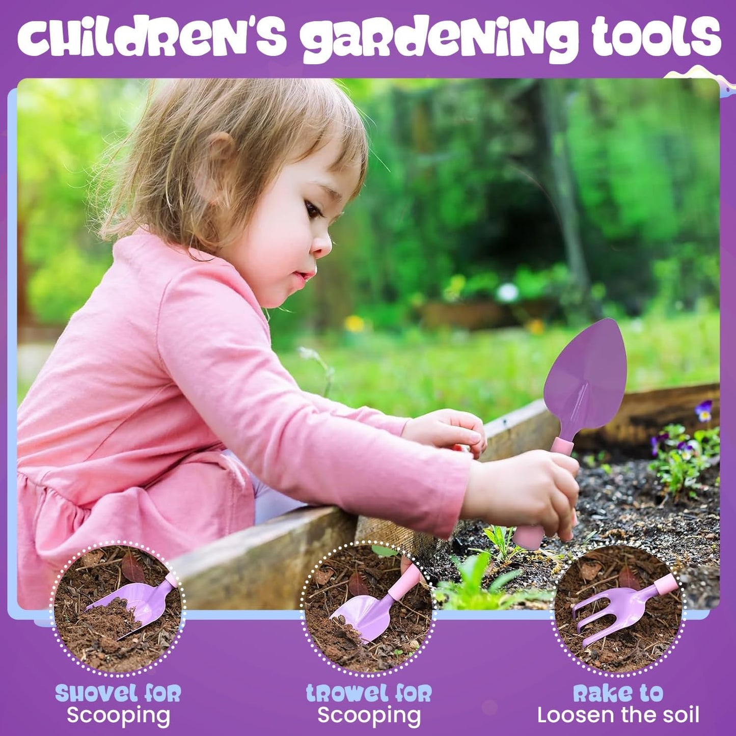 Kids and Toddler Gardening Set, Little Girls Gardening Set, Gardening Tools and Gifts for Kids Ages 4–8