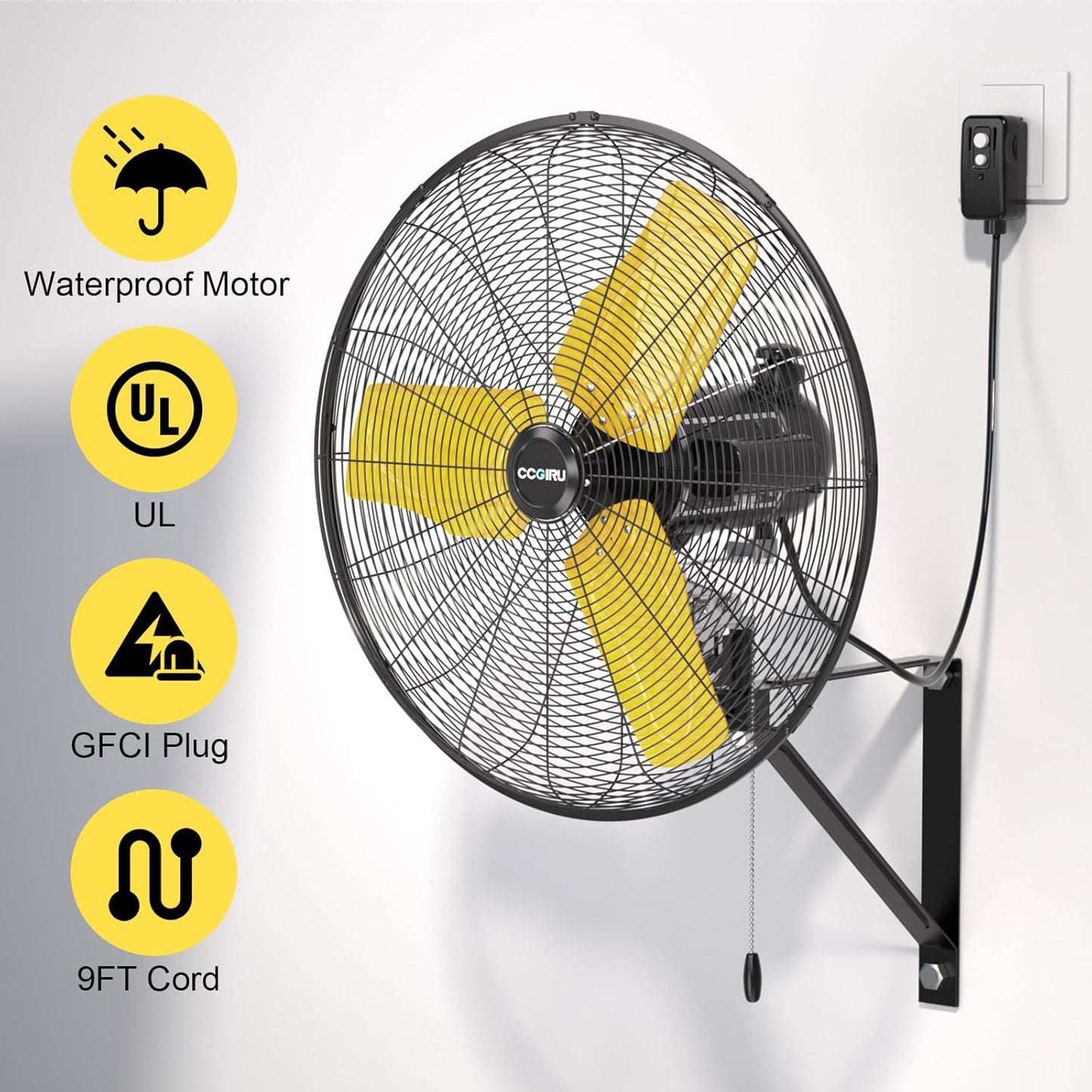 9000 CFM 24" Outdoor Oscillating Wall Fan with 2 Pack, High Velocity 3-Speed Waterproof Professional Outdoor Fan, Heavy Duty Industrial Wall Mount Fans for Commercial, Garage, Warehouse, UL Listed