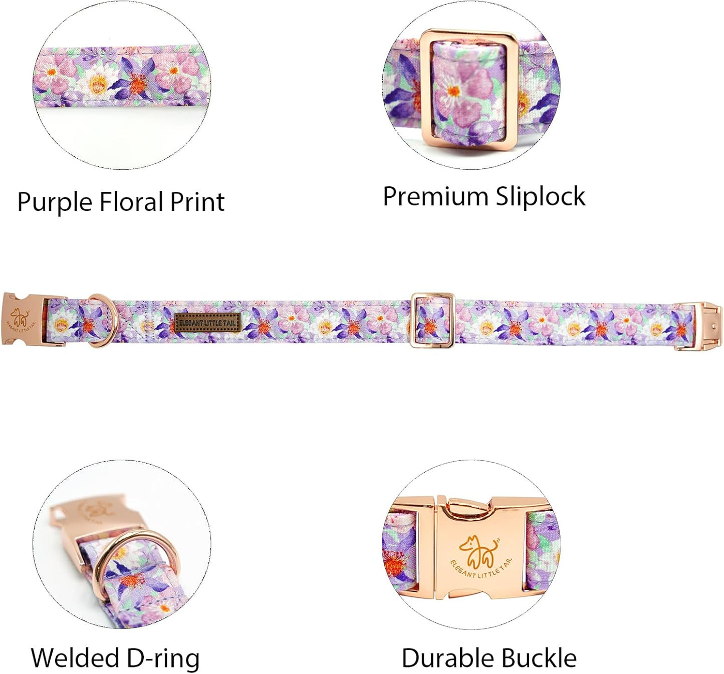 Elegant little tail Dog Collar, Rose Print Pet Collar Summer Dog Collar Durable Metal Buckle Dog Collars Cotton Pet Adjustable Dog Collars for Small Dogs