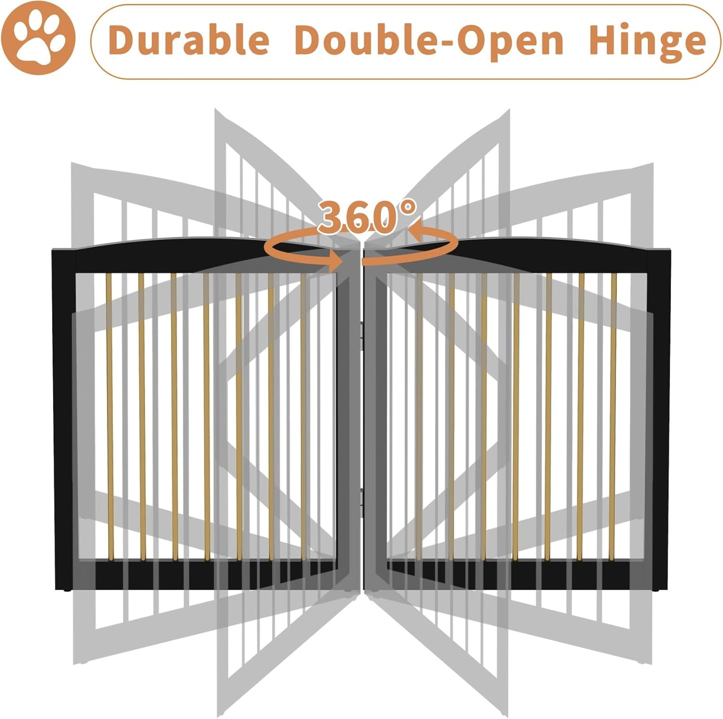 Freestanding Pet Gate for Dogs, Foldable Wooden Dog Gate for House, Indoor Dog Gate for Doorways, Stairs, Step Over Pet Puppy Safety Fence, Support Feet Included,24" Height 3 Panels,Black&Gold