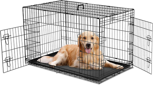 Dog Crate, 36 Inch Medium Wire Kennel with Divider Panel, Metal Cages with Double Door, Leak-Proof Pan Tray, Folding Portable for Indoor Outdoor Travel