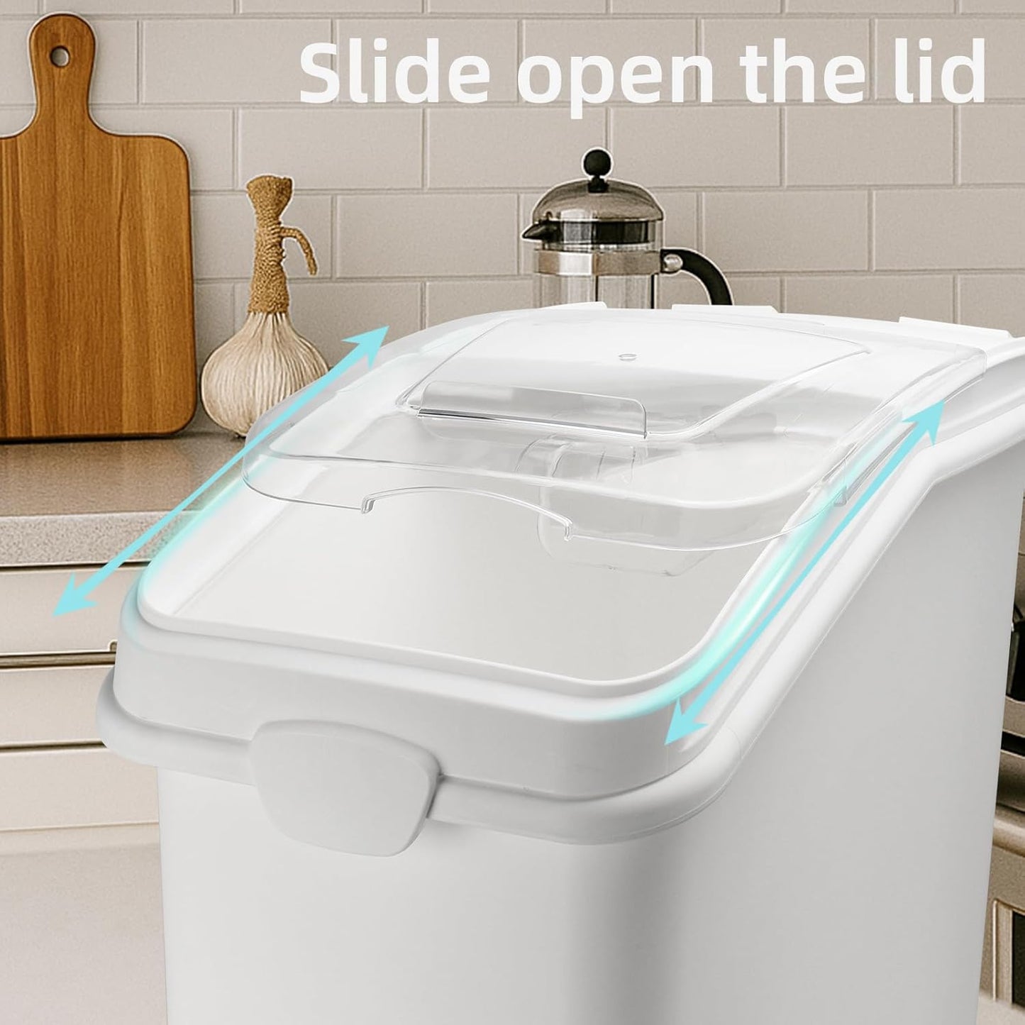 Ingredient Storage Bin,31 Gallon Dispenser Bin with Scoop for Dry Food, Sugar, Baking Supplies,Kitchen Rice Cereal Flour Bin,BPA Free,Pet Food Storage Container,Dog Cat Birds Food (31 Gallon)