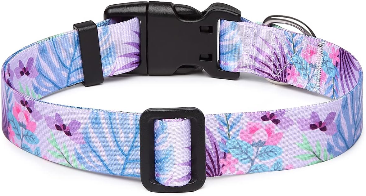 Mercano Adjustable Dog Collar - Special Design Patterns, Soft Nylon Comfortable Durable Pet Collar for Small Medium Large Dogs (S, Floral Purple)
