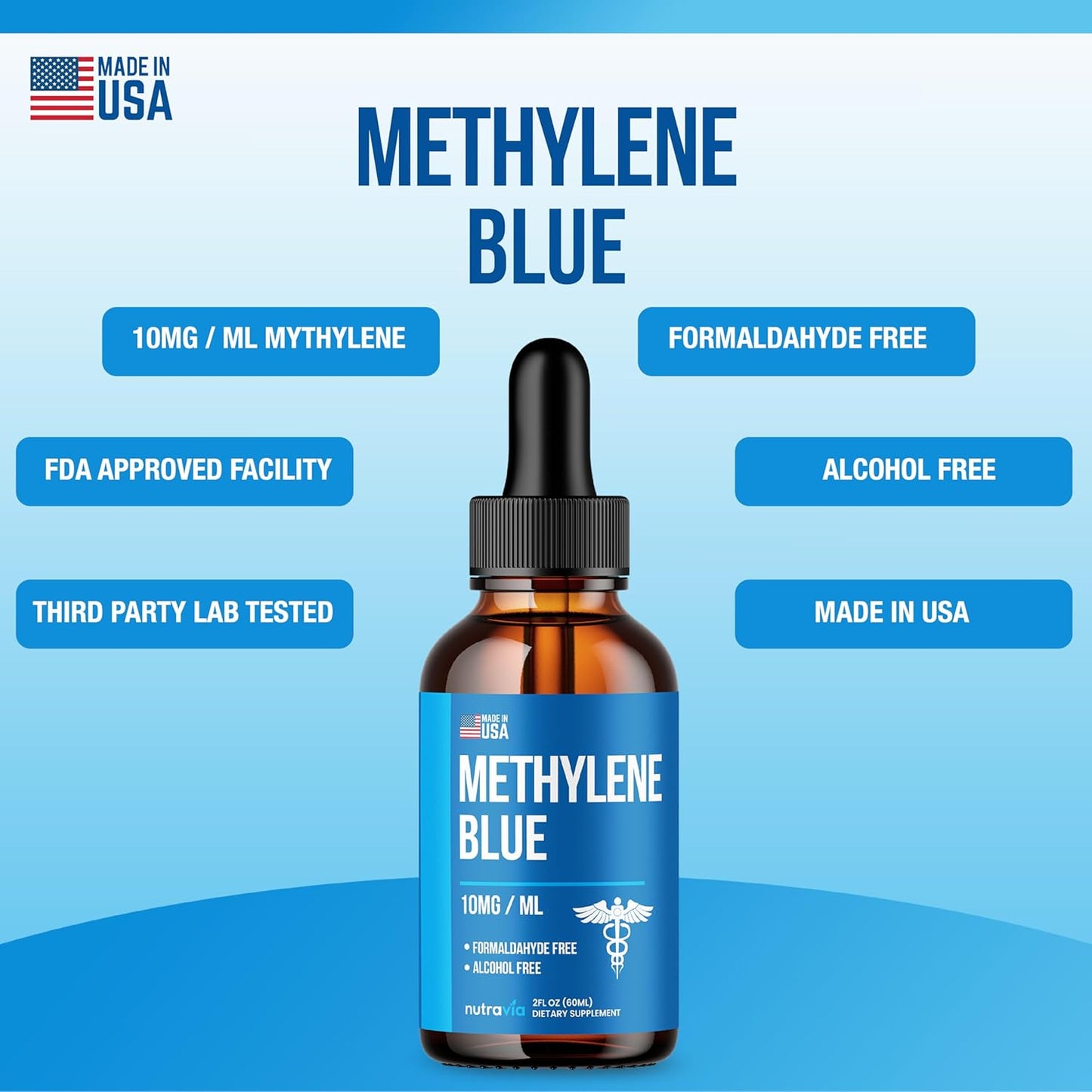 Methylene Blue 99.99% - Official Formula - Methylene Blue Liquid Drops Advanced Strength Formula, Increased Absorption, Methylene Blue Supplement Liquid Powder Compare to Pharmaceutical Grade (2oz)