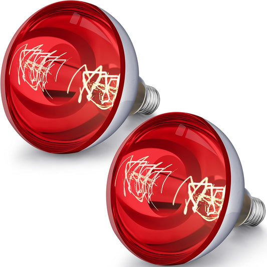 VIHOSE 2 Pack 250 Watt Heat Lamp 120v R40 Heat Lamp Bulbs Glass Incandescent Light Bulbs Incandescent Heating Lightbulbs for Reptiles Chicks Food Puppies Bathroom, Use E26 Base (Red)