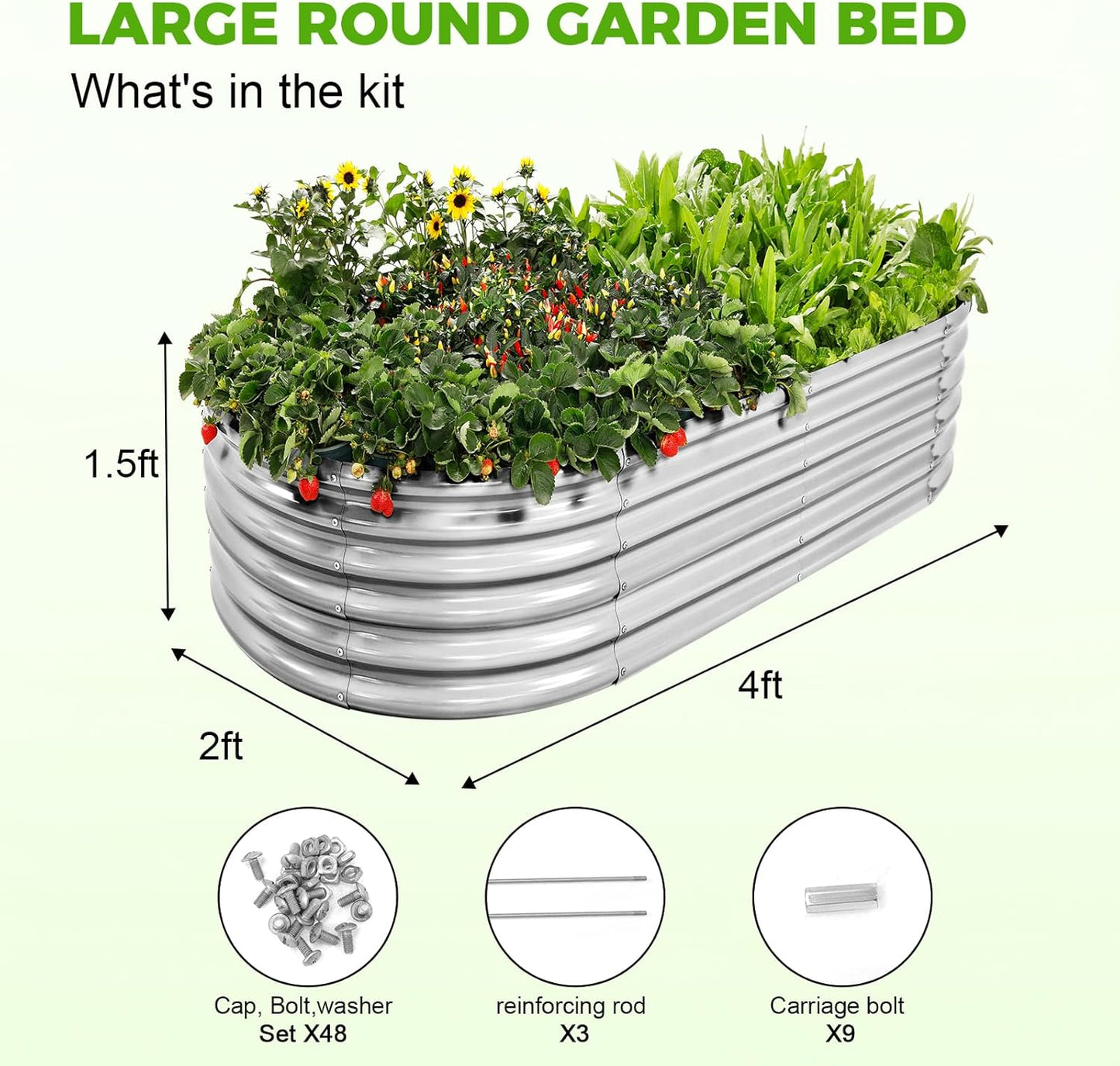 Land Guard 4×2×1.5ft Galvanized Raised Garden Bed Kit, Galvanized Planter Garden Boxes Outdoor, Oval Large Metal Raised Garden Bed for Vegetables……… (Classic Silver