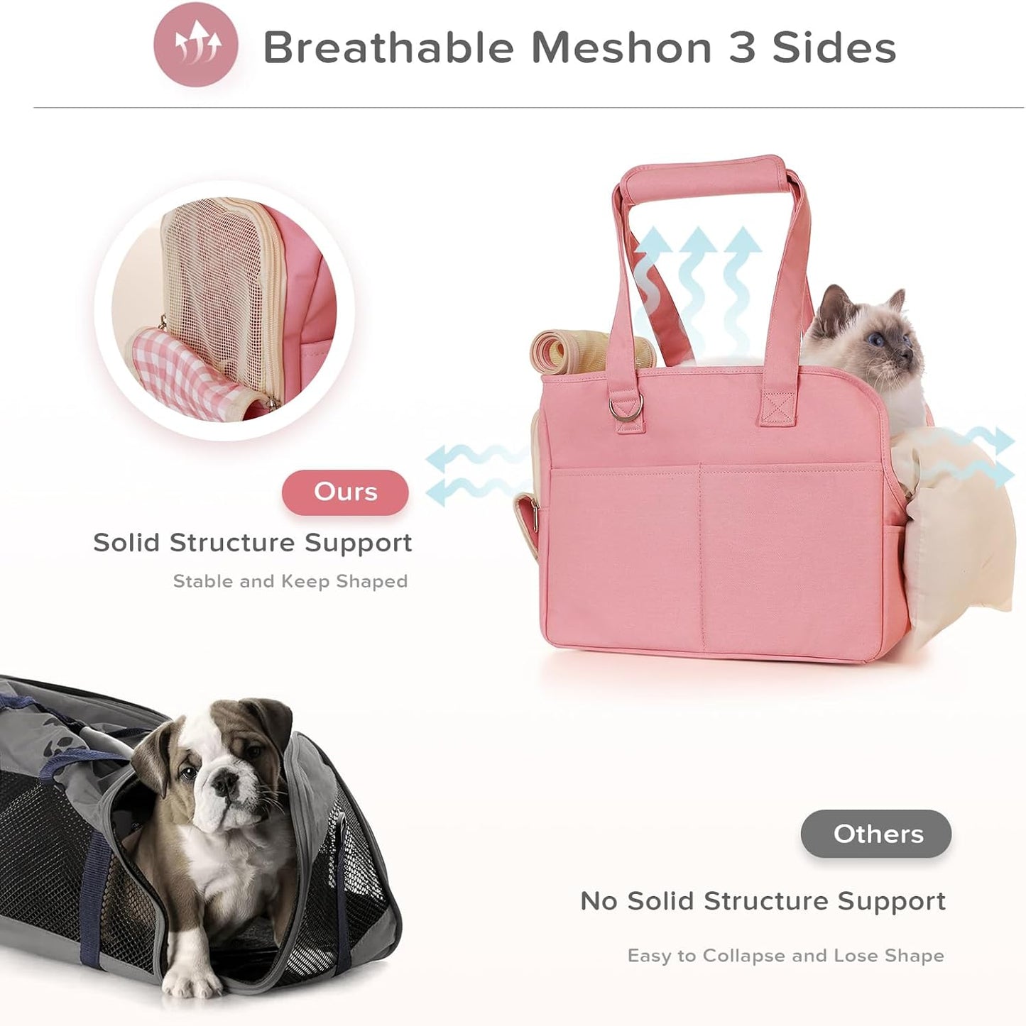 Dog Carriers for Small Dogs, Soft Sided Folding Small Dog Carrier for Dogs Medium Cats Puppies up to 13 Lbs, Washable Breathable Puppy Carrie Carrier for Outdoor Travel (Small Pink)