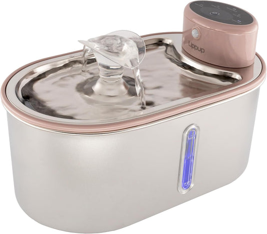 Wireless Cat Water Fountain Stainless Steel, 5200mAh Battery, Ultra Quiet, Automatic Pet Water Dispenser, 108oz/3.2L, Two Flow Modes, BPA-Free, Multi-Filtration, Includes 2 Filters- Creamy