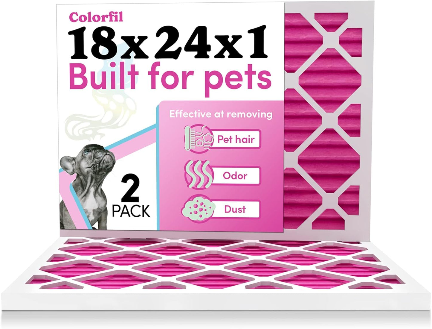 Colorfil 18x24x1 Air Filter (2-Pack) | Made in the USA | Color Changing | Remove Cat and Dog Odor | MERV 8 for Pet Hair Dander and Dust | 17.5"x23.5"x0.75" Exact Size