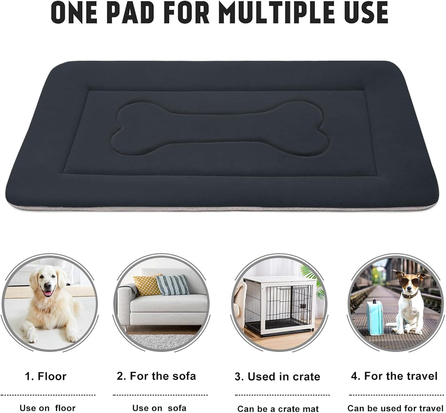 JoicyCo Large Dog Bed Soft Dog Crate Pad Mat 42 in Non-Slip Bottom Washable Dog Sleeping Mattress Pet Beds Cat Bed Kennel Pad, Dark Gray