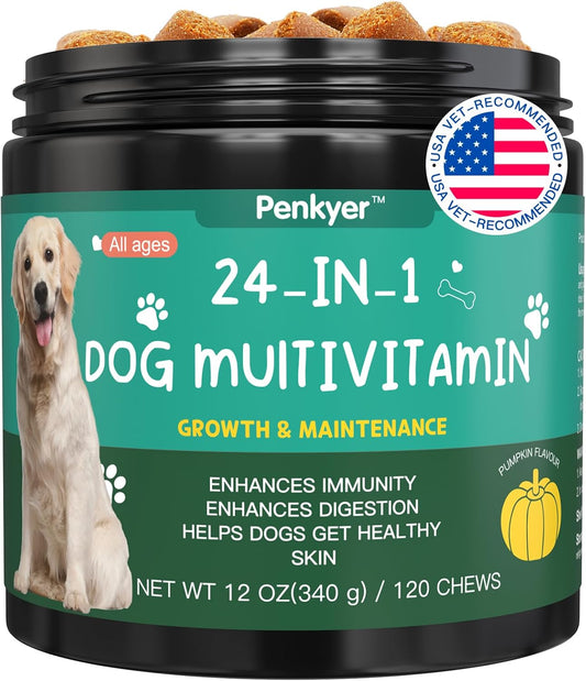 Dog Vitamins and Supplements, Senior & Puppy Multivitamin for Dogs Support with Glucosamine Chondroitin Omega Probiotics - Dog Multivitamins Chewable for Hip & Joint, Skin, Immune - (Pumpkin 120 Ct)