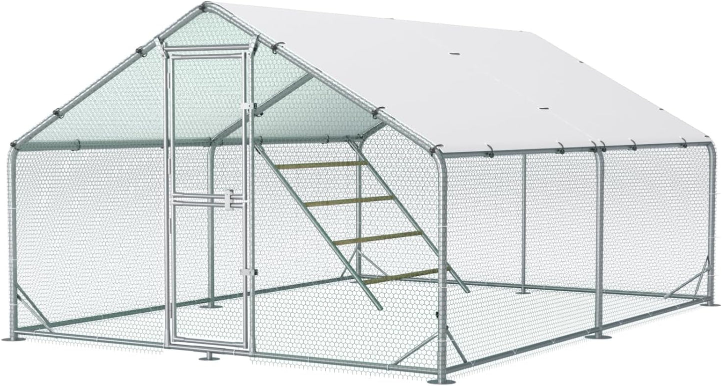 Large Metal Chicken Coop, 10x13x6.5FT Chicken Runs for Yard with Cover