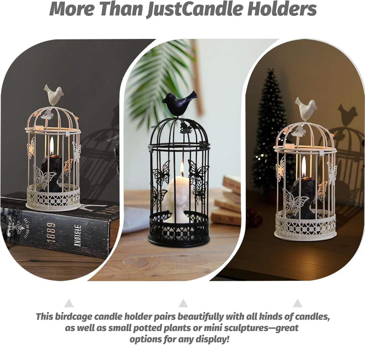 Vintage Decorative Bird Cage，Metal White Bird Cage Decor for Candelabros para Centros De Mesa & Lanterns Decorative Indoor Suitable Wedding Party, Dining Table，Fireplace Metal Lantern&Bird Cage Decor