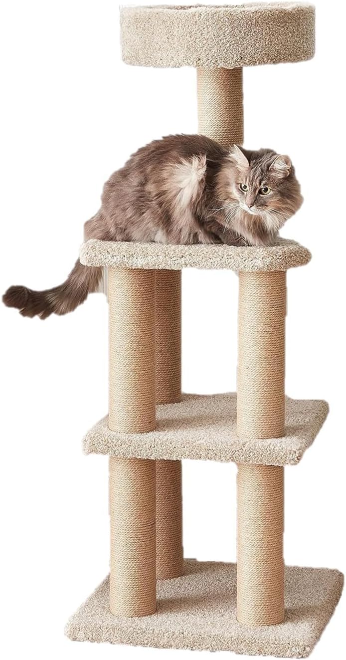 Amazon Basics Cat Tree - Indoor Cat & Kittens Multi-Level Climbing Activity Tower with Scratching Posts, Large (45.9"H) - Beige