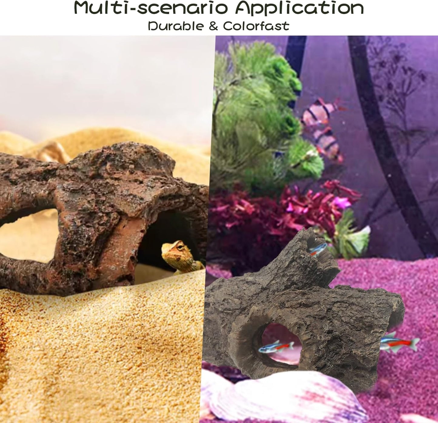 Tfwadmx Leopard Gecko Hide, 7" Reptile Hideout, Resin Simulated Hollow Log for Aquarium, Betta Fish Hideout, Reptile Tank Accessories for Corn Snakes, Young Lizards, Hermit Crabs, Frogs