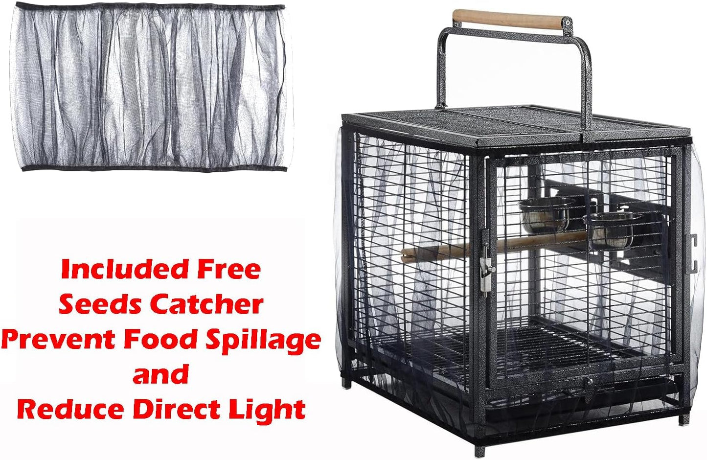 Portable Durable Heavy Duty Travel Veterinary Bird Parrot Carrier Cage Feeding Bowl Play Wooden Stand Perch with Handle Prevent Beaks Out