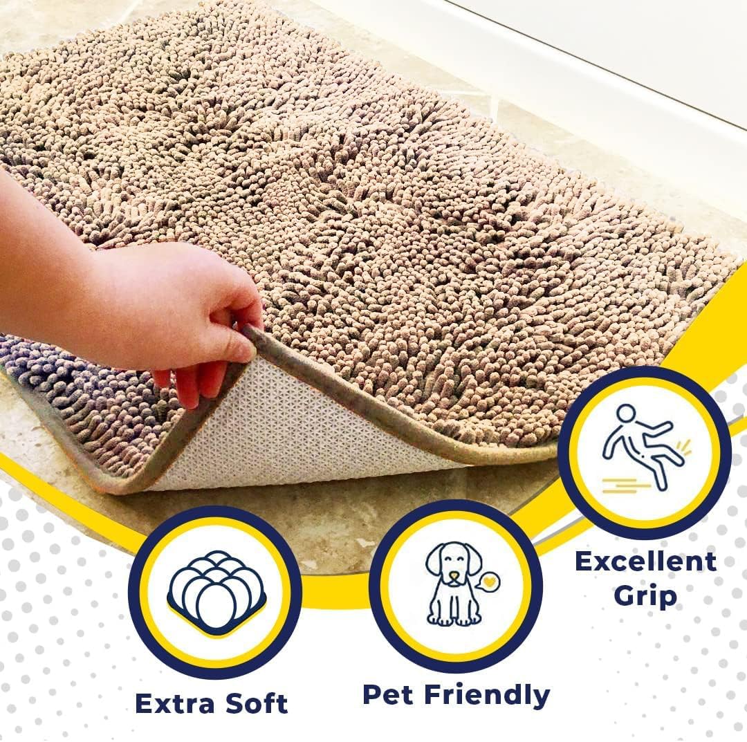 Muddy Mat® Original Dog Door Mat for Muddy Paws, Super Absorbent Microfiber, Non-Slip Washable Pet Rug, Quick Dry Chenille Entryway Carpet, Machine Washable Indoor Outdoor mat, Beige 24"x120"