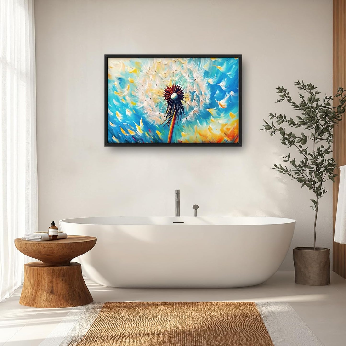 Extra Large Abstract Dandelion Framed Wall Art for Living Room,Oversized Colorful Dandelion Flower Pictures Wall Decor,Blue Canvas Print Painting Modern Artwork Bedroom Office Bathroom 36L" x 24W"