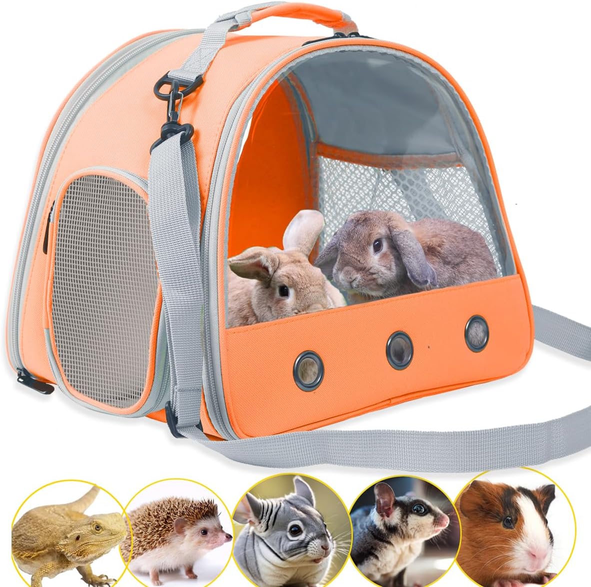 Rabbit Travel Carrier,Lizards Carrier, Small Animal Travel Bag for Bunny Sugar Glider Hedgehog Rat Parrot Bird Guinea Pig, Portable Guinea Pig Travel Cage for 2