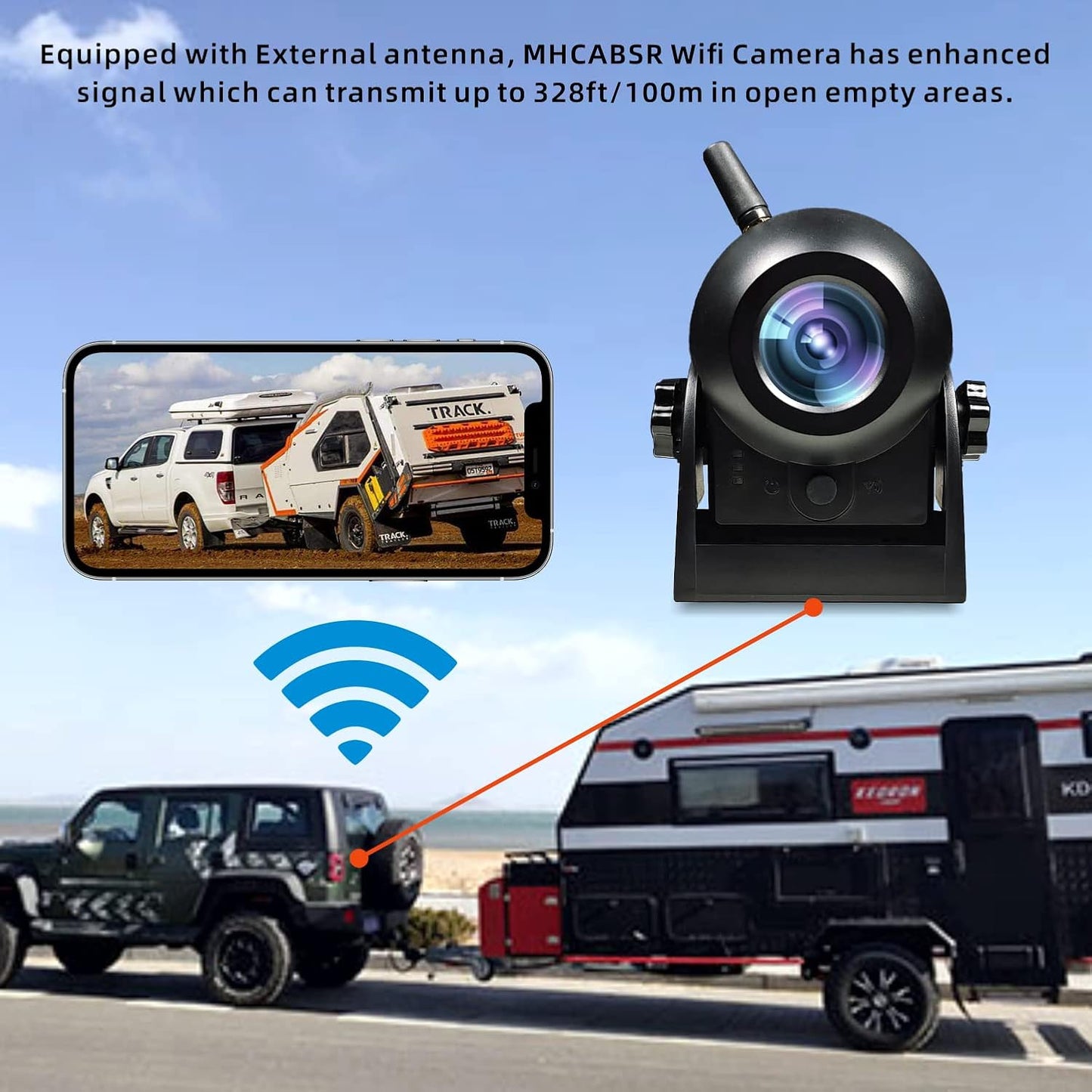 Magnetic Wireless Backup Camera-WiFi Reversing Camera with Rechargeable Battery, IP68 Waterproof, 1-min Installation, for Hitching Gooseneck Horse Trailer/Boat/RV/Pickup/Truck/Minivan