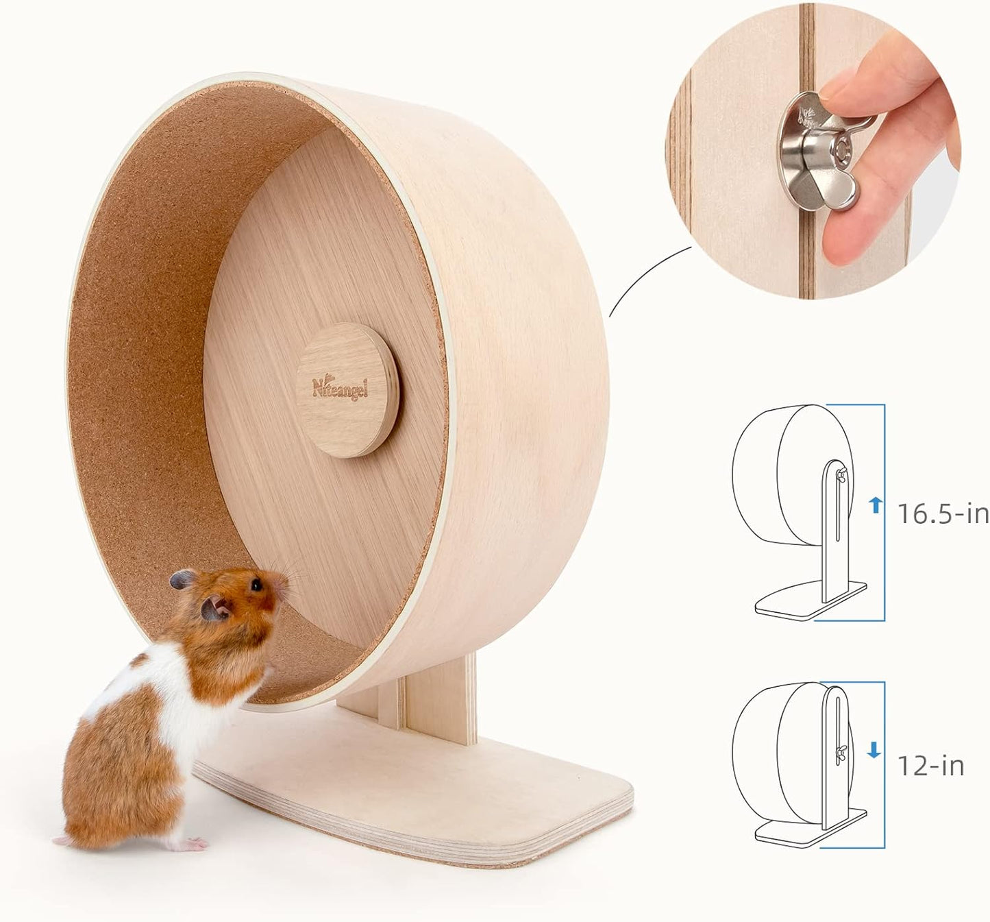 Niteangel Wooden Hamster Exercise Wheel: - Silent Hamster Running Wheel for Hamsters Gerbil Mice and Other Similar-Sized Small Pets (M)