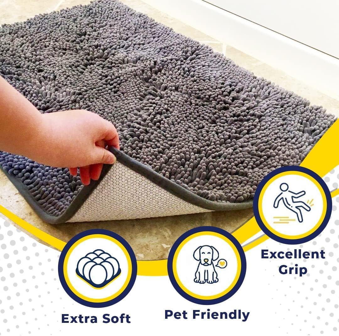 Muddy Mat® Original Dog Door Mat for Muddy Paws, Super Absorbent Microfiber, Non-Slip Washable Pet Rug, Quick Dry Chenille Entryway Carpet, Machine Washable Indoor Outdoor mat, Grey 24"x120"