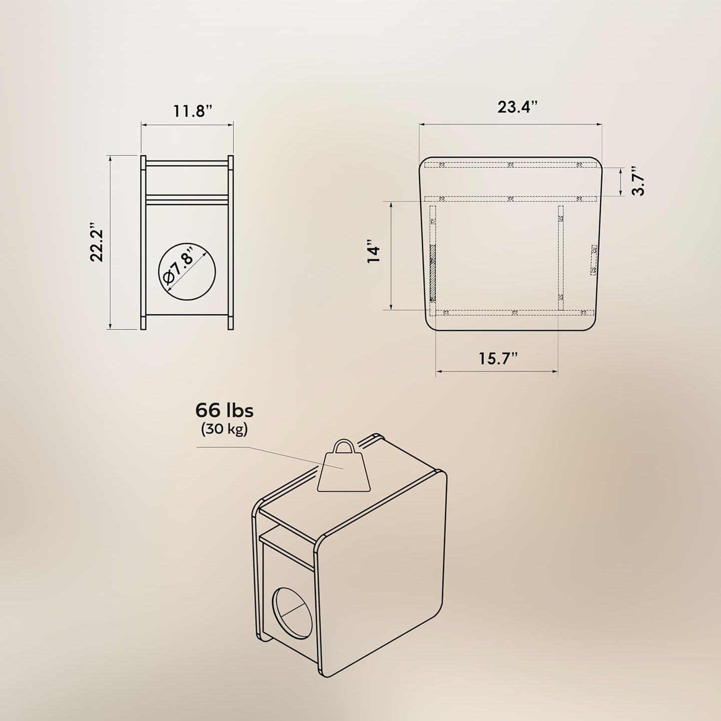 WERMO 12'' Narrow End Table for Living Room - Small Side Table with Shelf, Magazine Holder and Storage Doubling as Cat Hideaway for Couch, Chair and Bedside. Wood Night Stand for Bedroom (Walnut)