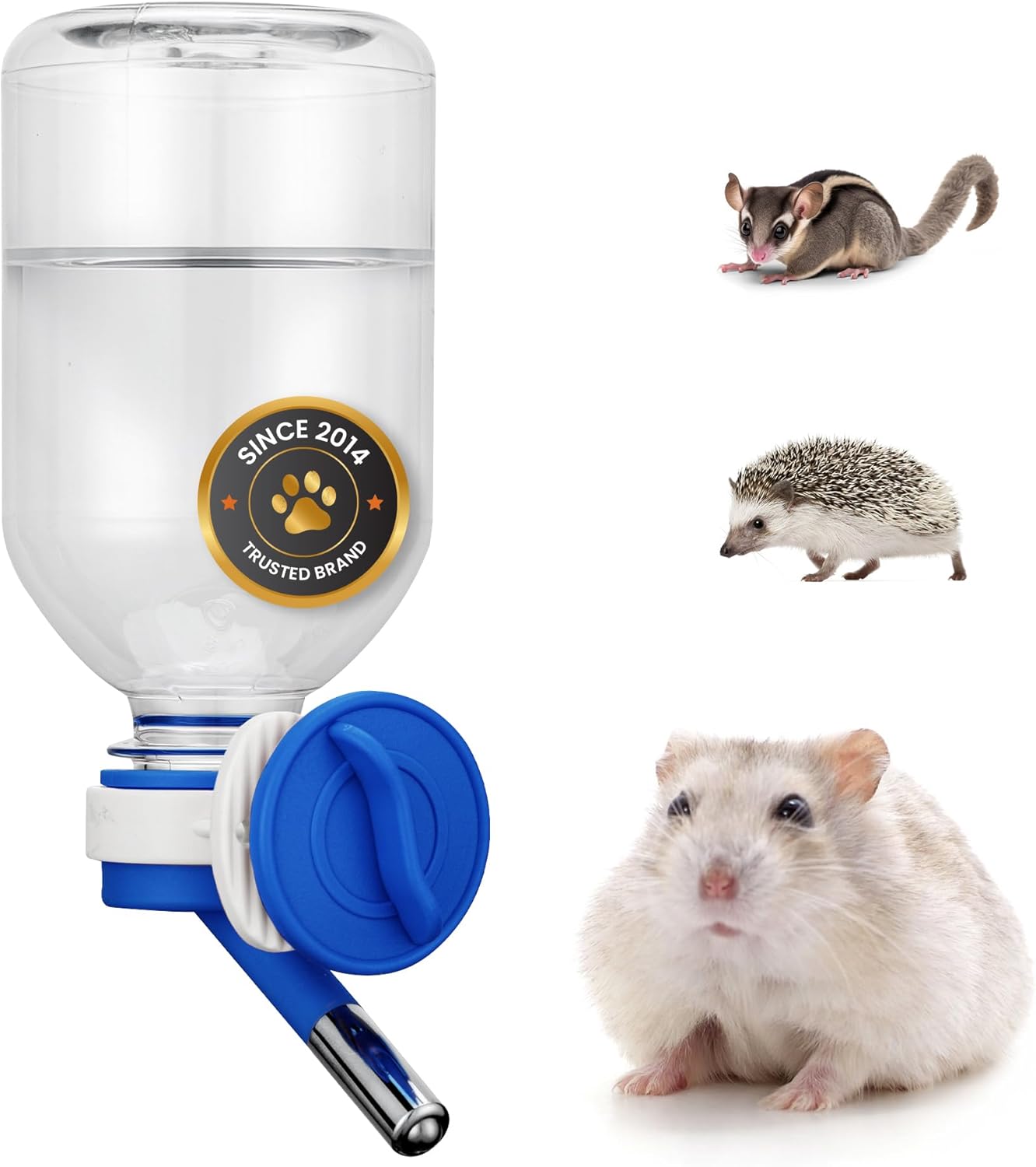 Choco Nose Patented Mini No-Drip Water Bottle/Feeder for Hamsters/Hedgehogs/Gliders/Rats/Mice/Other Small Pets and Animals - for Cages, Crates or Wall Mount. 10.2oz. Nozzle 10mm, Blue (C125)