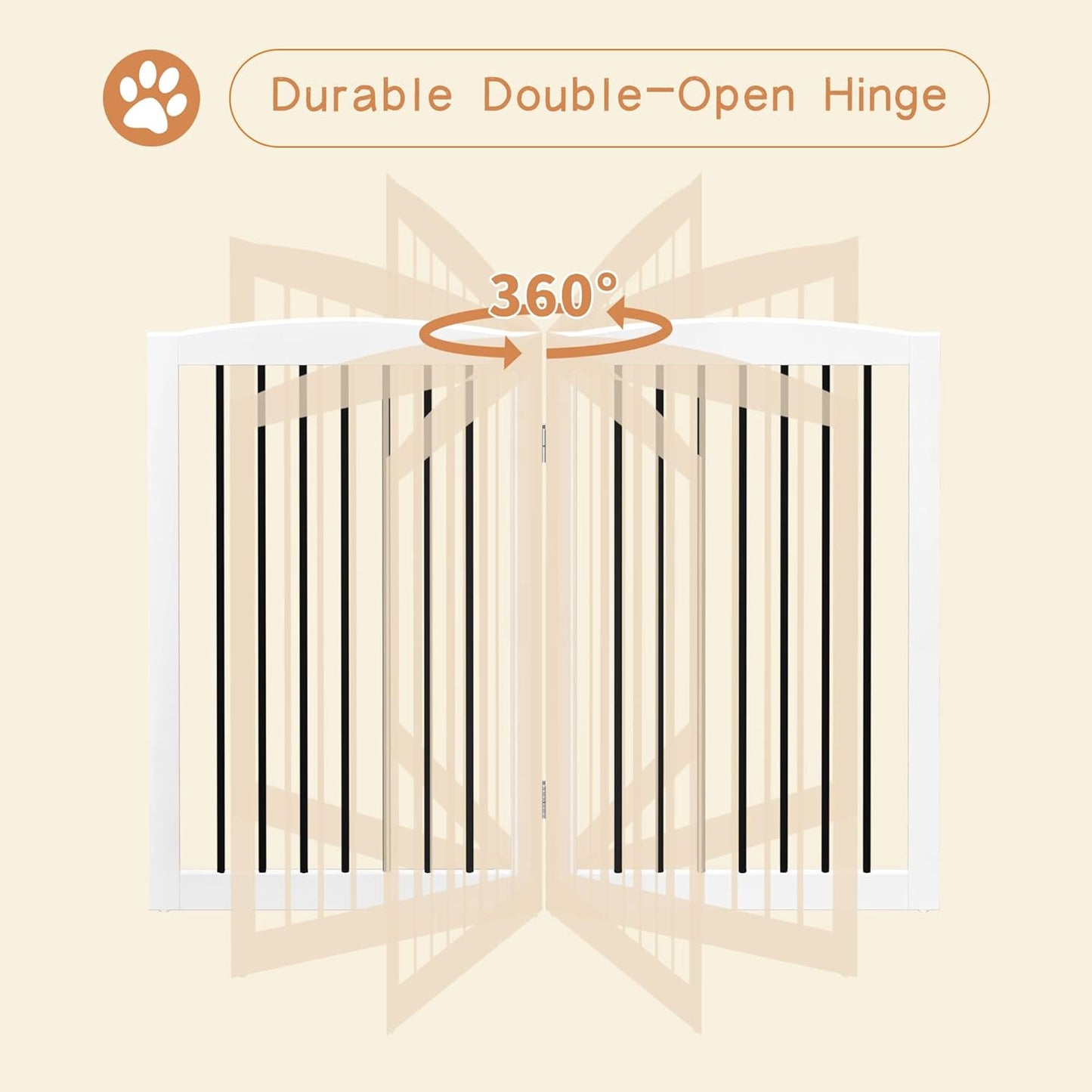 Freestanding Pet Gate for Dogs, Indoor Wooden Foldable Dog Gate for House, Extra Wide, Pet Fence for Stairs, Doorways, Halls, Support Feet Included, 120 Inch Wide, 6 Panels 32",White