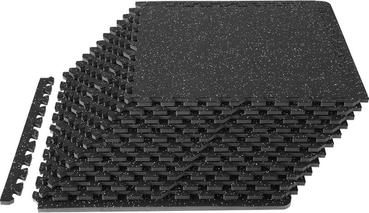 VEVOR 0.56Inch 48sq.ft 12 Tiles Gym Flooring for Home Gym, Rubber Top with High Density EVA Foam,25 x 25In Gym Floor Exercise Equipment Mats, Interlocking Gym Mats, Puzzle Workout Mats, Black & Grey