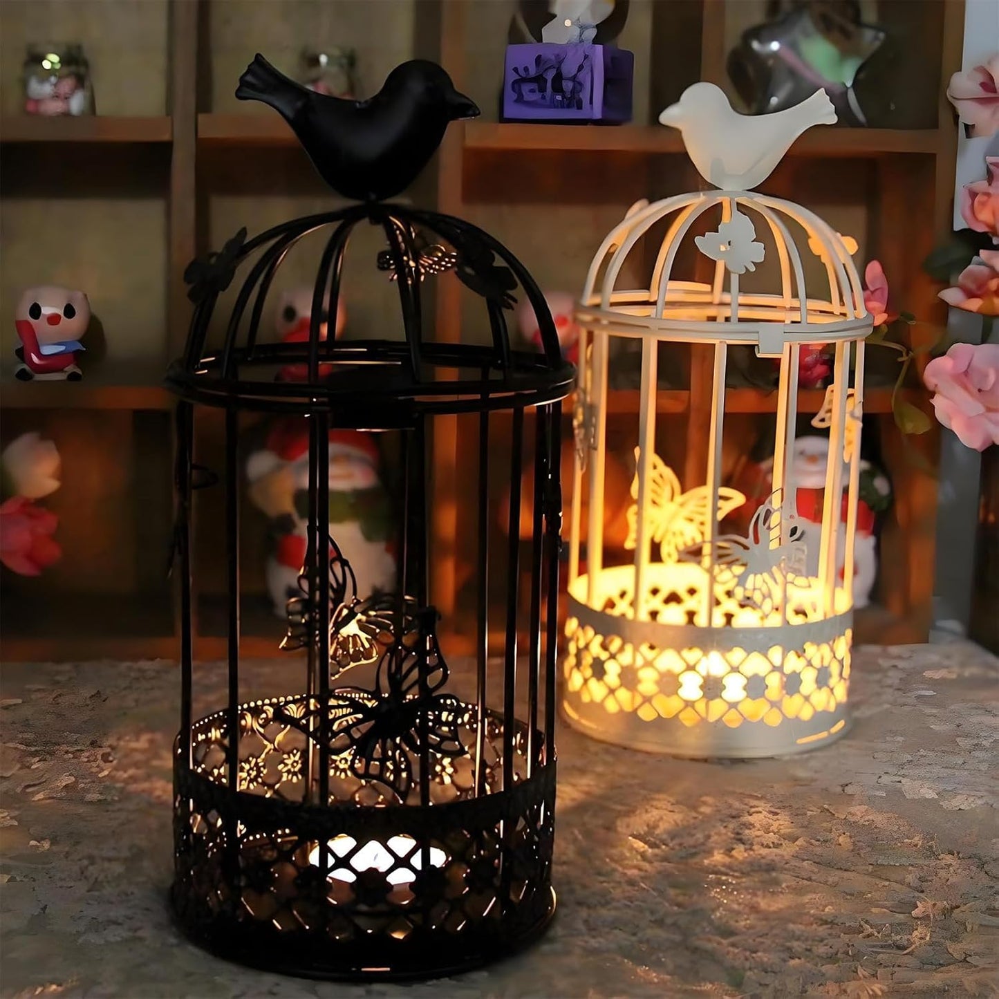 Vintage Decorative Bird Cage，Metal Black Bird Cage Decor for Candelabros para Centros De Mesa & Lanterns Decorative Indoor Suitable Wedding Party, Dining Table，Fireplace Metal Lantern&Bird Cage Decor