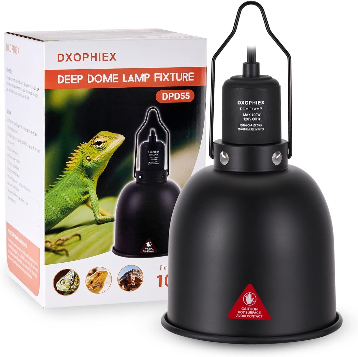 DXOPHIEX 5.5inch Deep Dome Reptile Heat Lamp Reptile Light Fixture UVB Light Fixture Max 100W for Bearded Dragon, Turtles, Snake and Lizard Terrarium