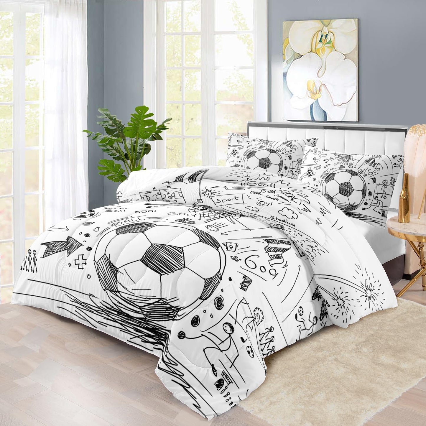 Football Sports Comforter Sets for Boys Full,Soccer Comforter Sport Bedding for Boys Room,Gaming Bed Soccer Bedding Full Set,Games Quilt Bedroom Bed Decor Kids and Teen