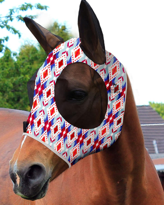 Harrison Howard Super Comfort Stretchy Fly Mask Large Eye Space with UV Protection Soft on Skin with Breathability Tribal Abstract XL Extra Full Size