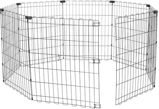 Amazon Basics Foldable Octagonal Metal Exercise Dog Playpen - Indoor/Ou, , Blacktdoor, No Door, Small (8 Panels, 24 x 30), Easy to assemble, store, and customize, 30" - Small, Black