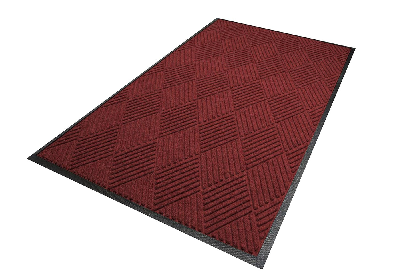WaterHog Diamond | Commercial-Grade Entrance Mat with Rubber Border – Indoor/Outdoor, Quick Drying, Stain Resistant Door Mat (Red/Black, 3' x 5')