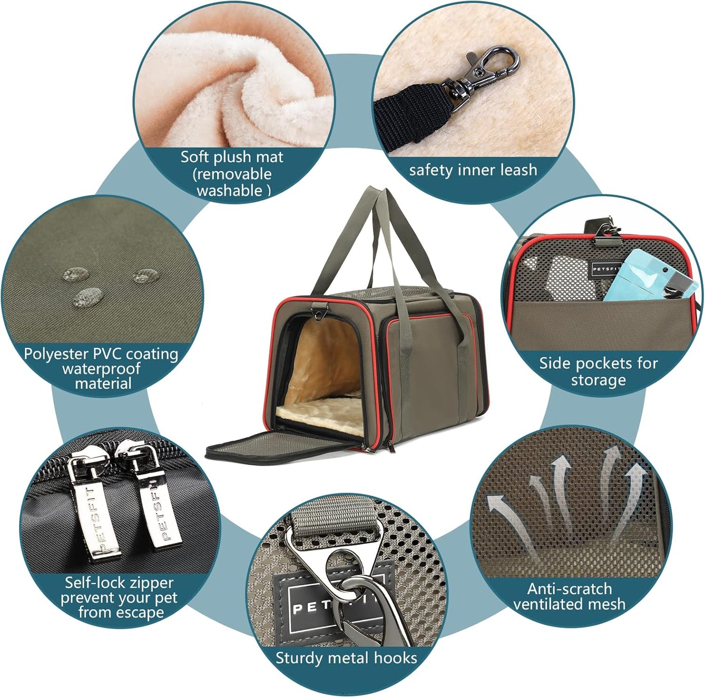 Petsfit Expandable Cat Dog Carrier for 2 Cats, 19" Lx 12" Wx 12" H Soft-Sided Portable Pet Carrier for Travel, Dog Carrier for Small Dog with 2 Side Extensions, Anti-Escape