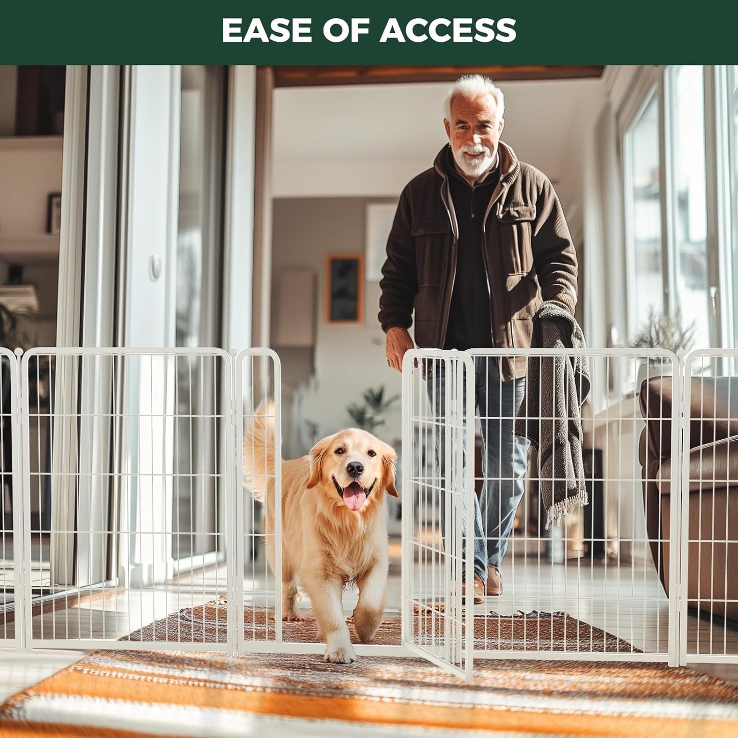 FXW Homeplus Unleashed Indoor Dog Playpen - Stress-Free and Safe Play, Heavy Duty 40 Inch 16 Wire Panels Dog Pen for Medium and Large Dogs, White│Patented