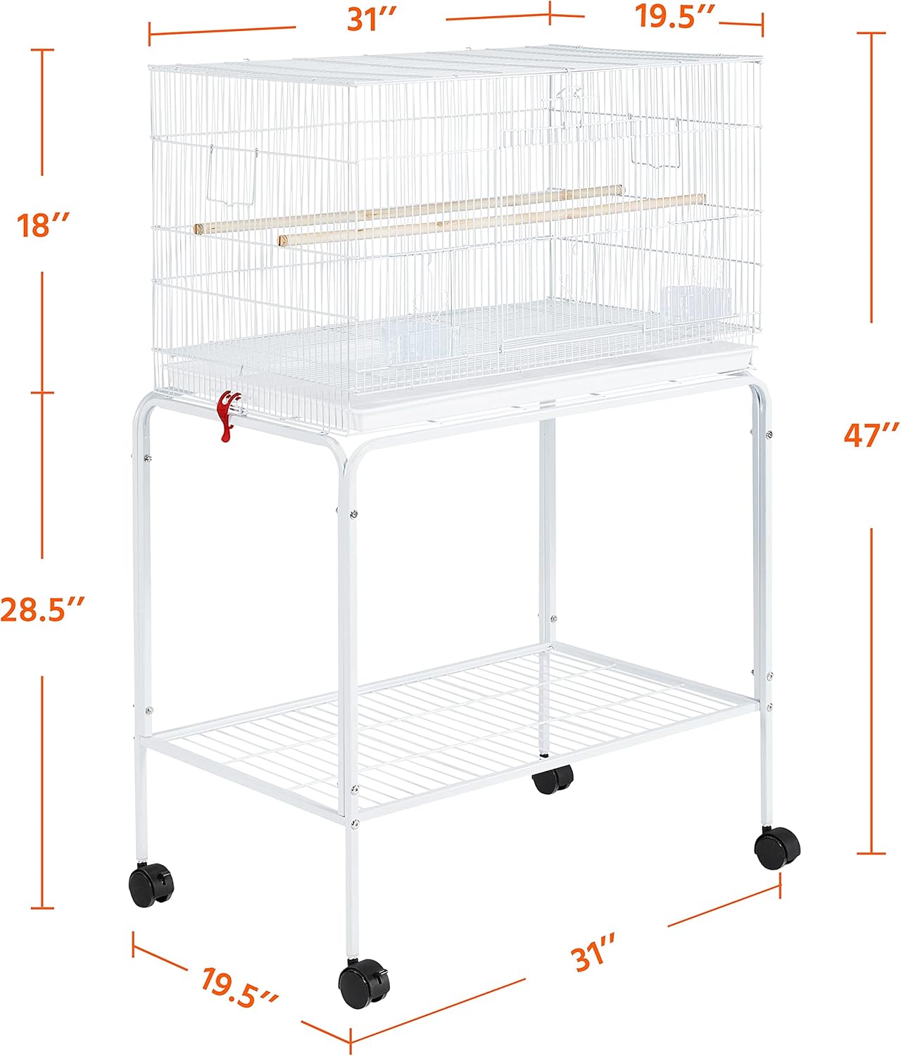 Yaheetech 47-inch Flight Bird Cages for Parakeets Cockatiels Conures Budgies Finches Lovebirds Canaries Parrots Breeding Birdcage with Detachable Rolling Stand, White