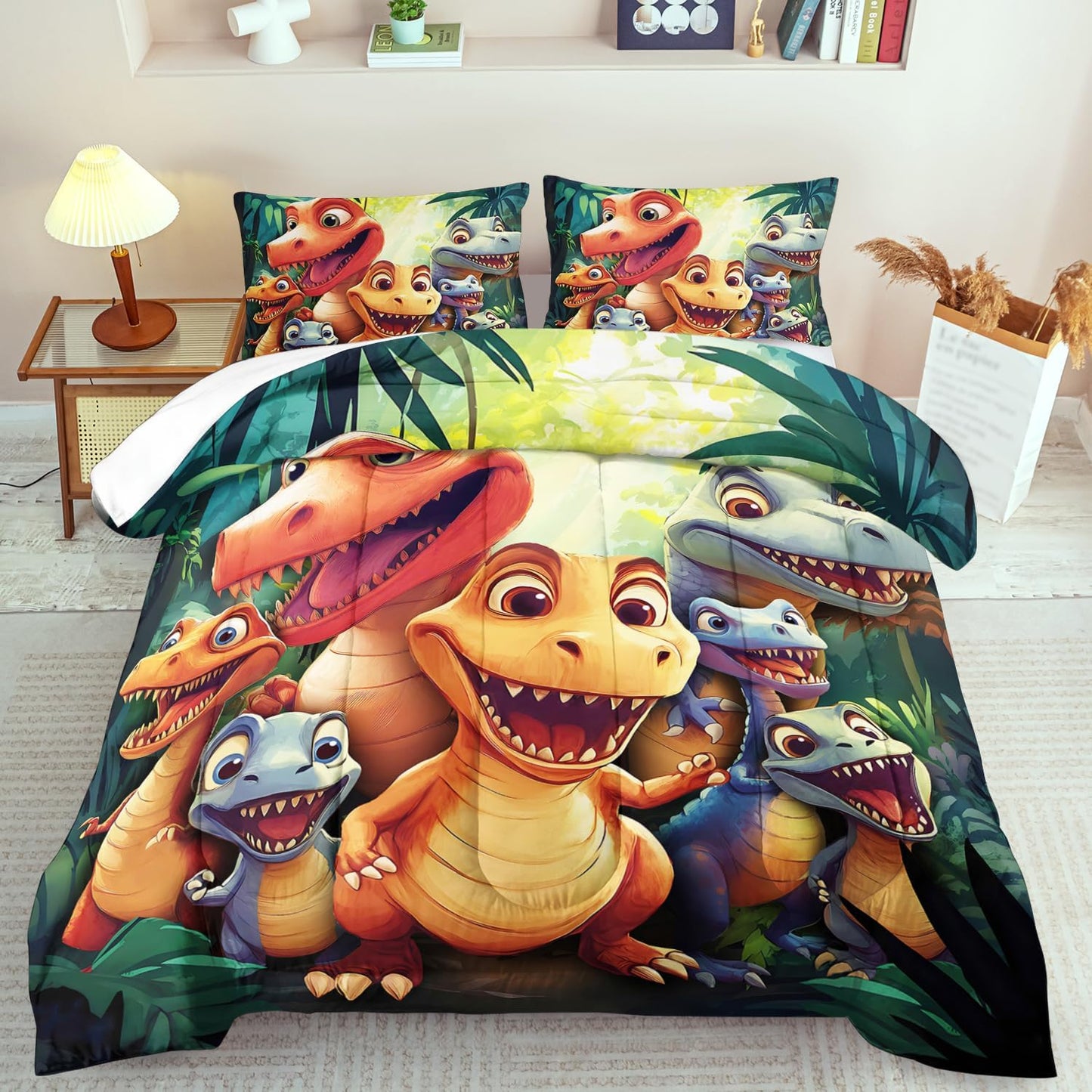 Dinosaur Comforter Set Full Boys,Cartoon 3D Dinosaur Bedding Set Full Bed Kids,3D Dragon Comforter Dragon Quilt Pattern Bedroom Decor,Cute Animal Bedding Kawaii Animal Quilt Girls