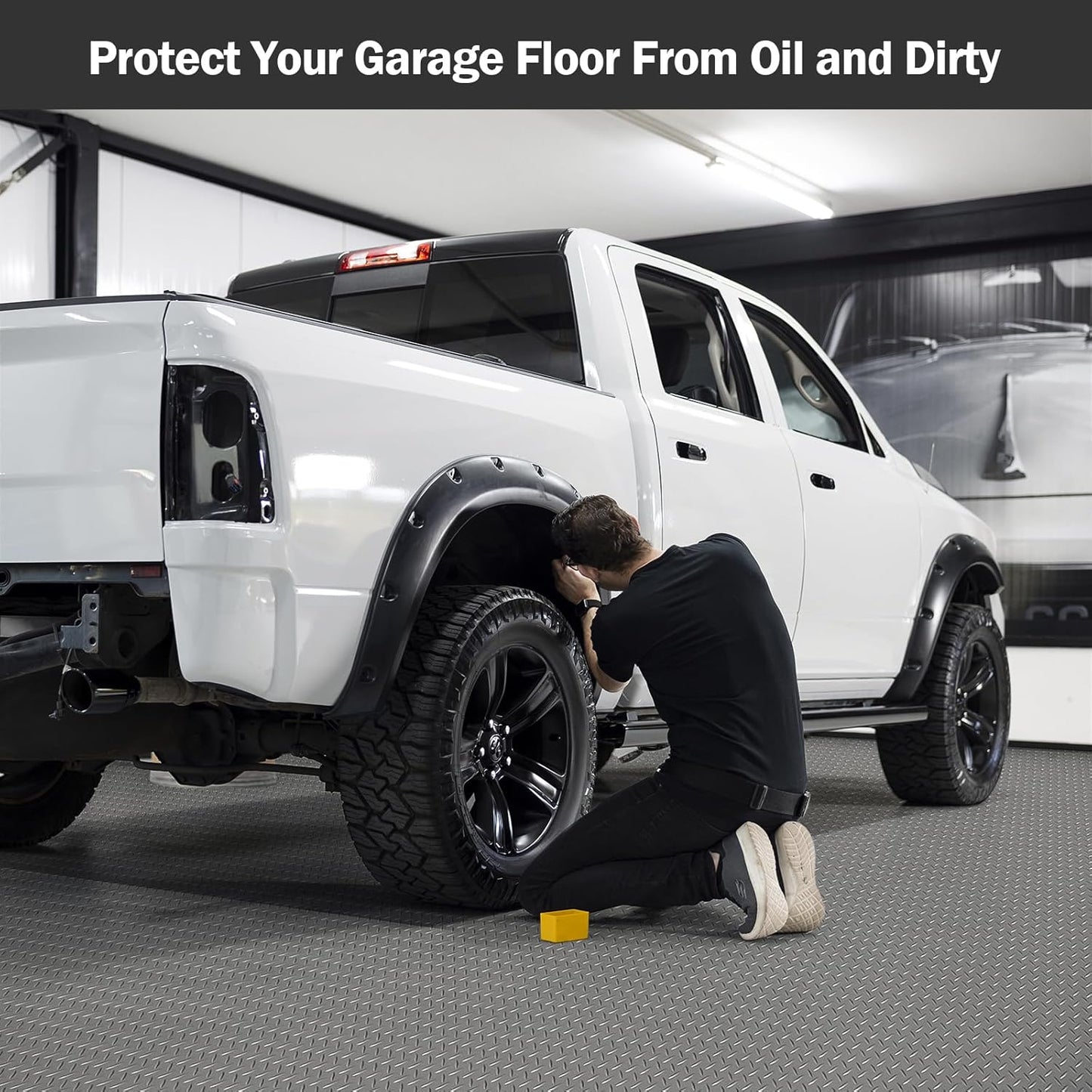 Nisorpa Garage Floor Rubber Mat,4Ft x 8.2Ft Rubber Flooring Rolls,1/8 Inch Thick Heavy Duty Diamond Plate Rubber Garage Floor Covering Waterproof Park