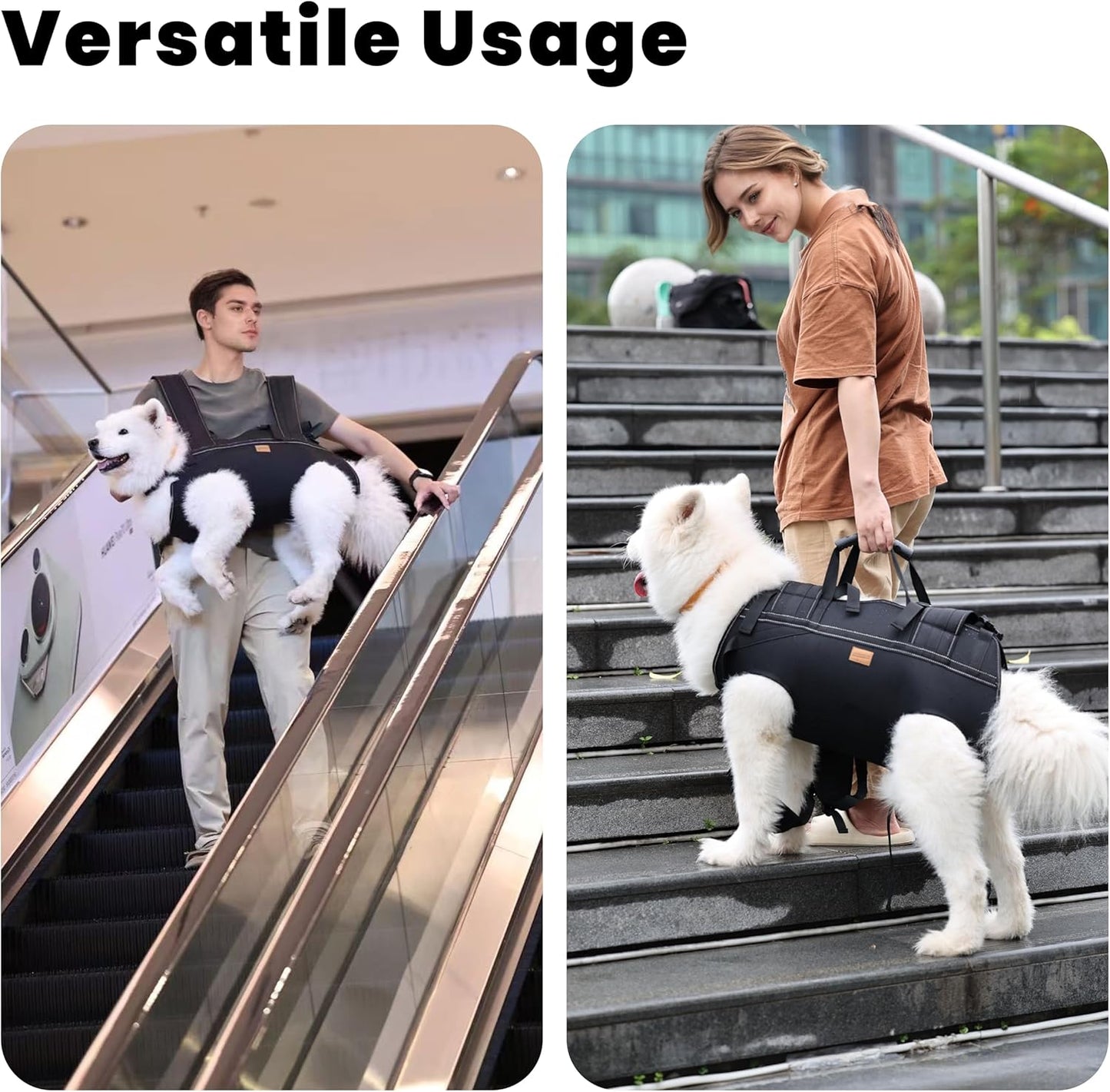 Dog Lift Harness Backpack Carrier for Large Dogs, Full Body Sling with Handle, Dog Harness for Joint Injuries, Arthritis, Ideal for Stairs, Elderly Dogs (Black XXX-Large 66-83 LBS)