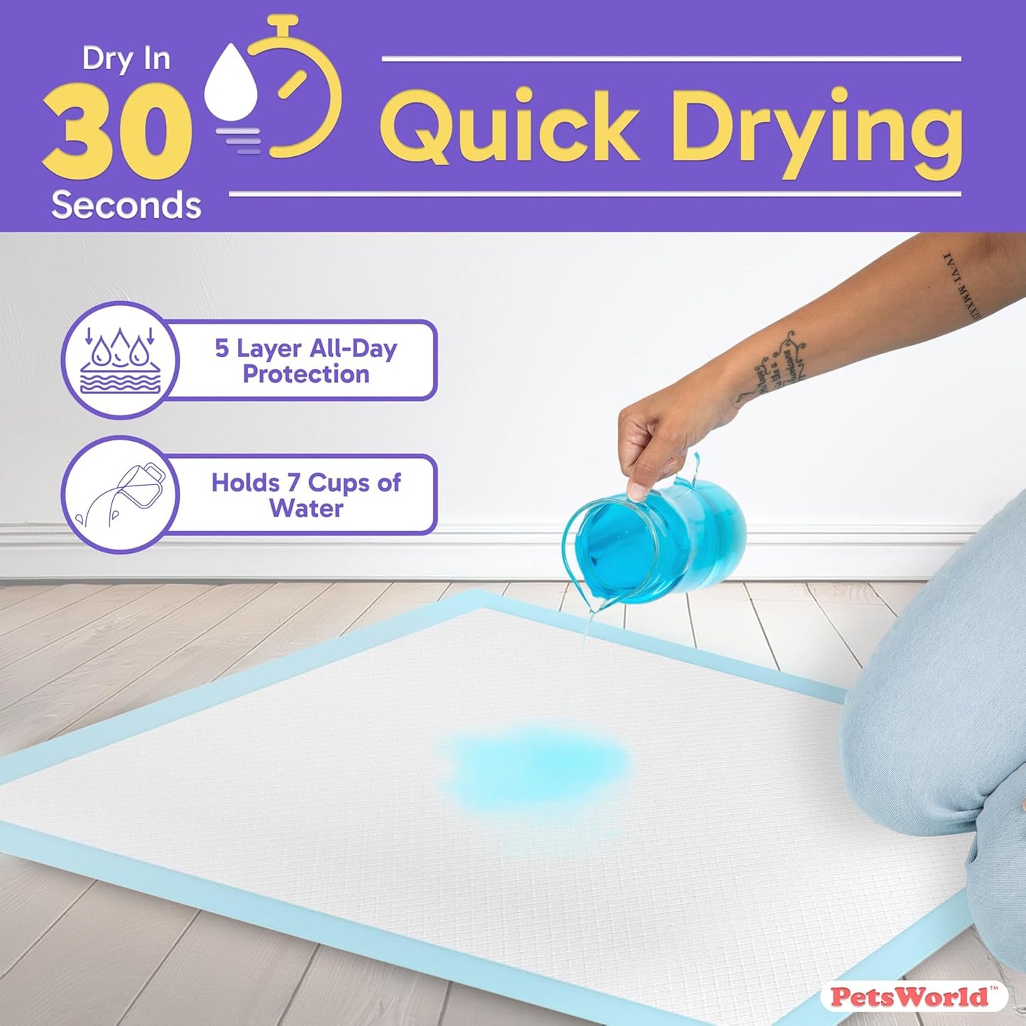 PETSWORLD Giant Dog Potty Pads, Odor-Eliminating, 36" x 36", Ultra Absorbent 5-Layer Leak-Proof Training Pads for Dogs & Cats (36x36, 300 Count)