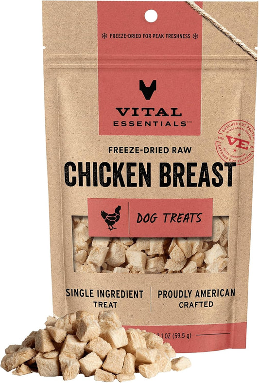 Vital Essentials Chicken Breast Dog Treats, 2.1 oz | Freeze-Dried Raw | Single Ingredient | Premium Quality High Protein Training Treats | Grain Free, Gluten Free, Filler Free