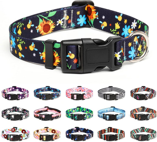 Mercano Adjustable Dog Collar - Special Design Patterns, Soft Nylon Comfortable Durable Pet Collar for Small Medium Large Dogs (S, Sunflower)