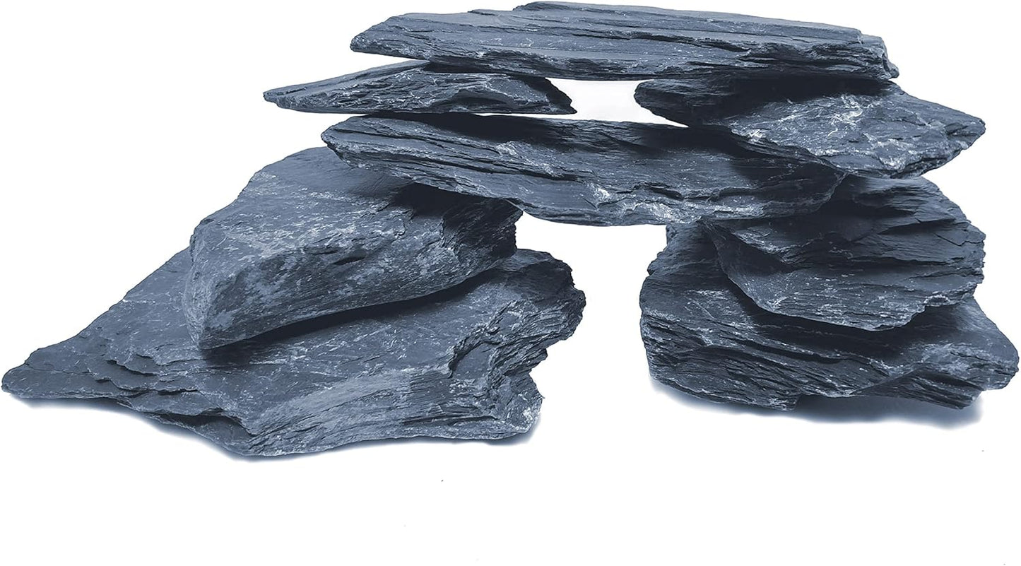 Natural Slate Stone 5 to 7 Inches - USA Sourced and Packaged for Aquascaping Aquariums, Terrariums, Paludariums, Reptile Enclosures, and Gardens (10lbs)